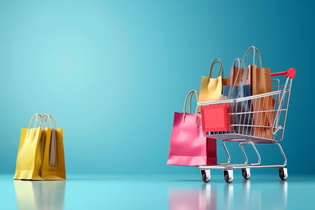 shopping bags with shopping cart, space for text banner background